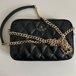 Kate Spade New York Black Quilted Patent Leather Gold Chain Crossbody Bag